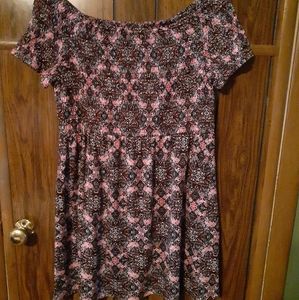 Black dress with white and pink design